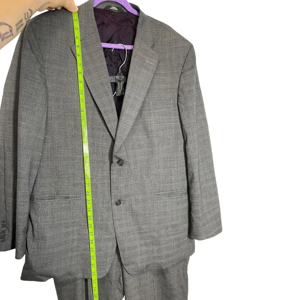 Haggar Black Label 46R 38x29 Grey Suit Set Glen Plaid Wool Blend Blazer Trousers